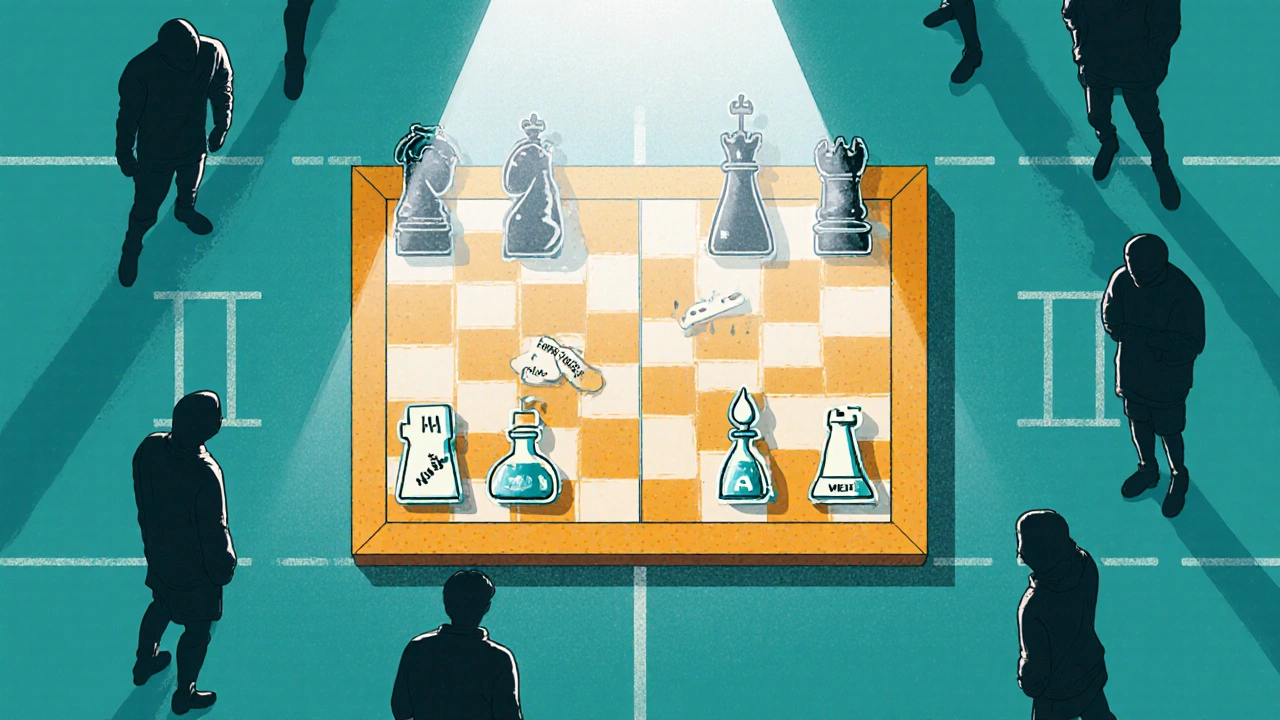 Chessboard styled as a sports field with pieces representing core subjects.