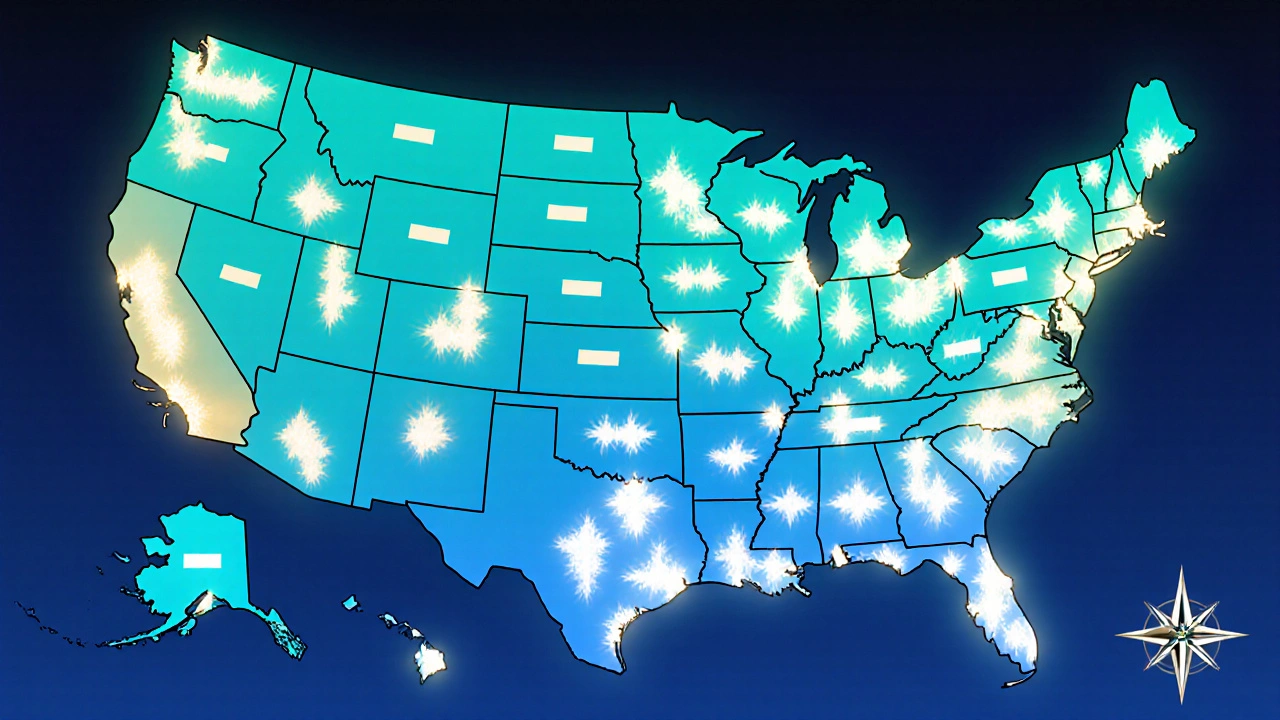 Map of US states highlighted by PSAT cutoff competitiveness.